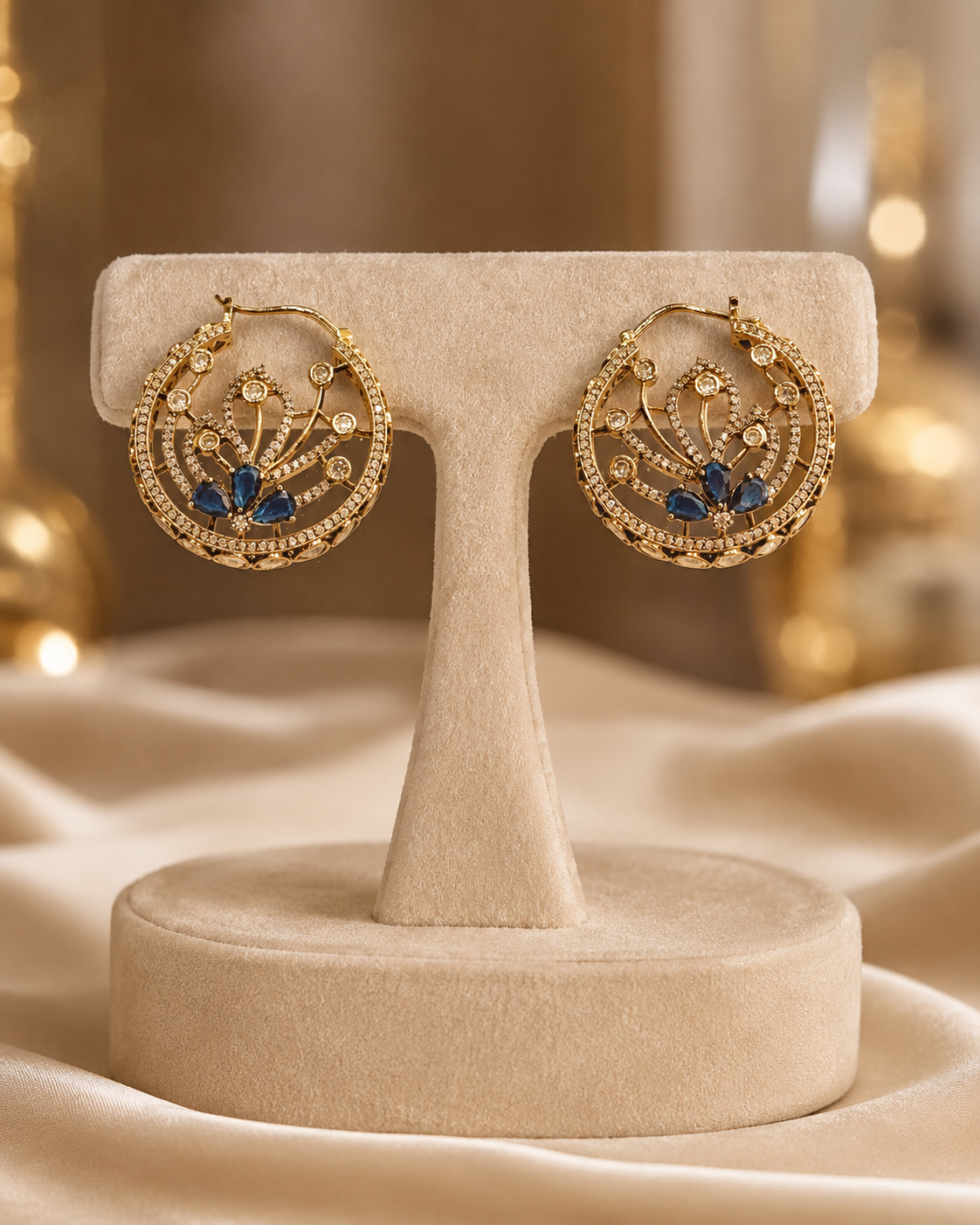 Blue Stone Gold Hoop Earrings(E-31) - Image 4