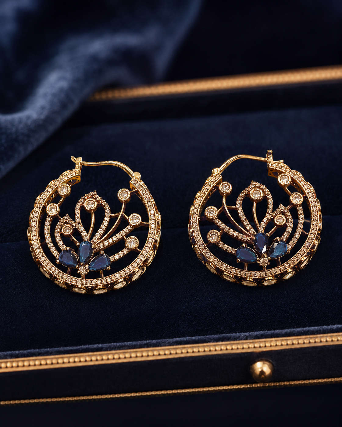 Blue Stone Gold Hoop Earrings(E-31) - Image 5