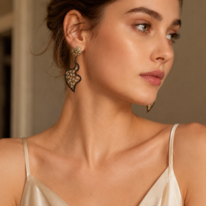 Blue Outline Leaf Drop Statement Earrings(E-32)