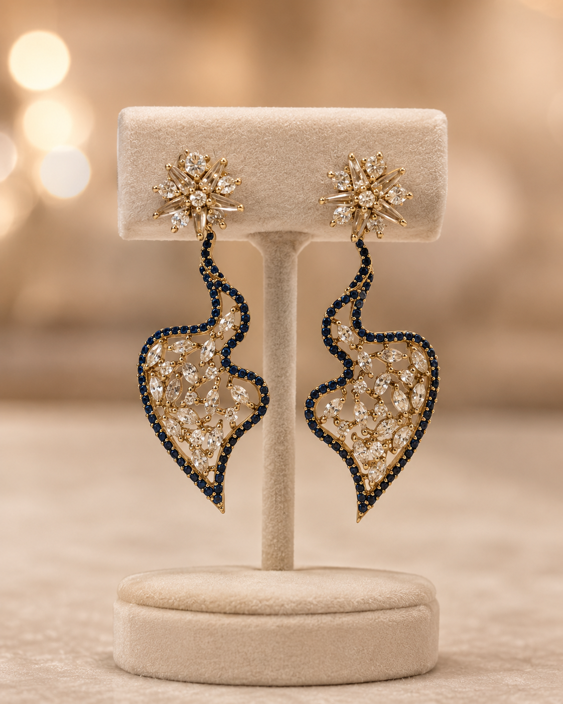 Blue Outline Leaf Drop Statement Earrings(E-32) - Image 4