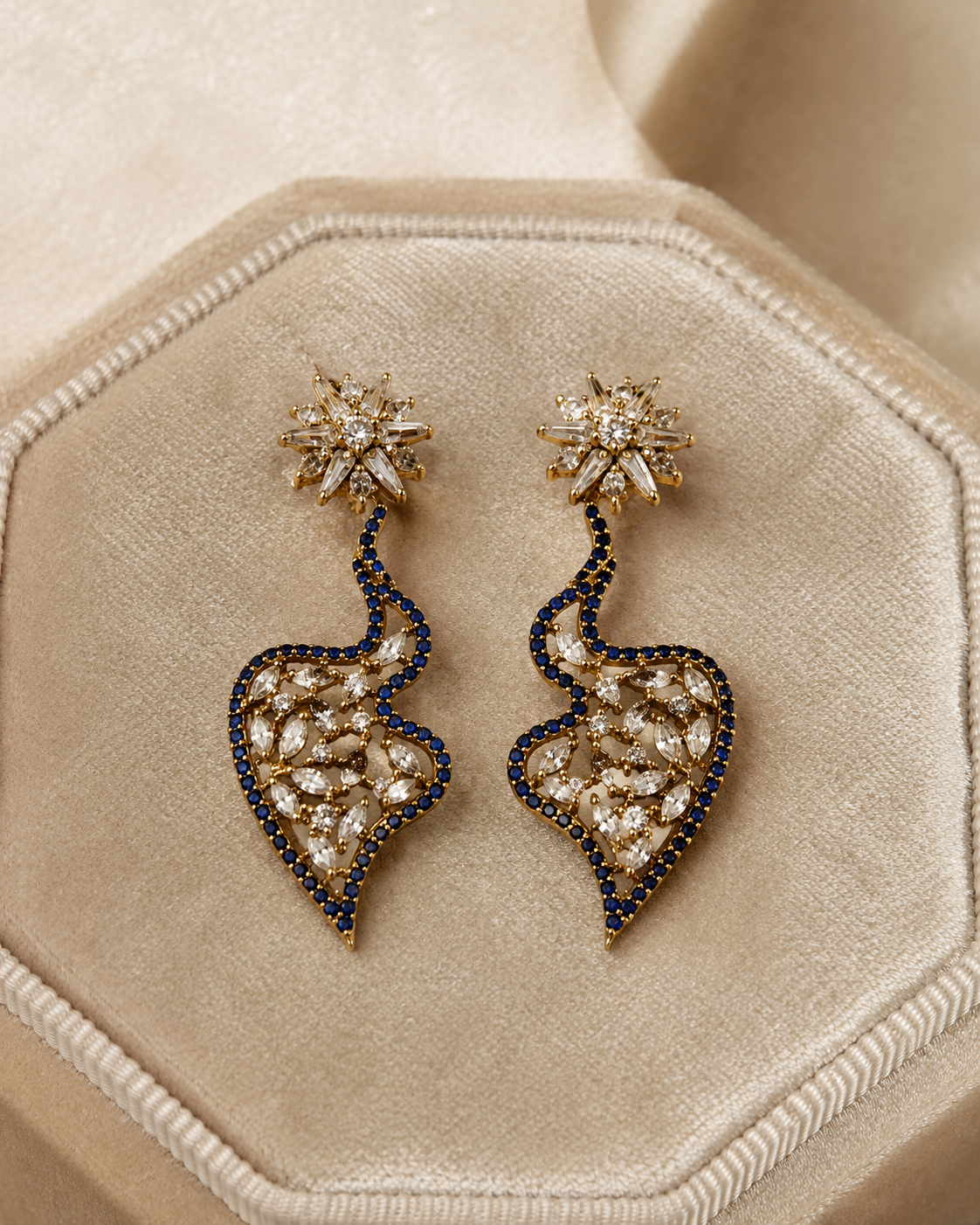 Blue Outline Leaf Drop Statement Earrings(E-32) - Image 3