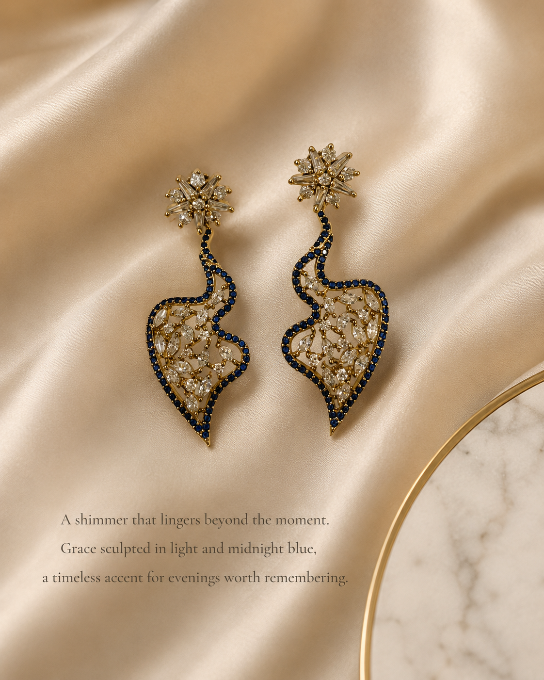 Blue Outline Leaf Drop Statement Earrings(E-32) - Image 6