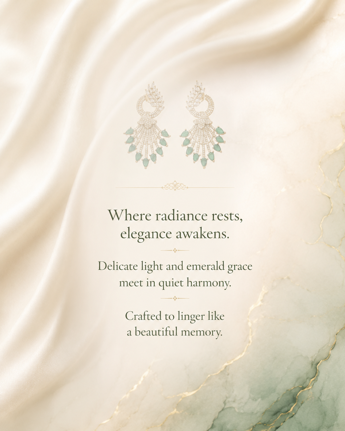 Green Stone Fan Drop Earrings(E-34) - Image 6
