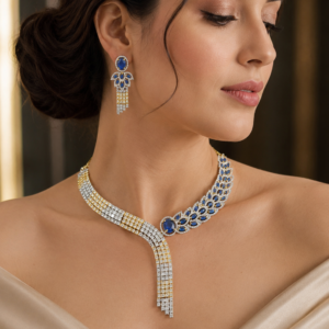 Royal Blue American Diamond Necklace Set(J-64)