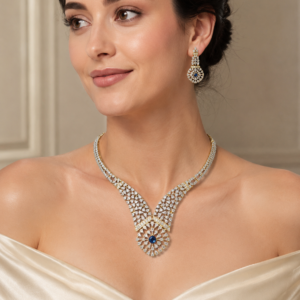 Blue Stone American Diamond Necklace Set(J-65)