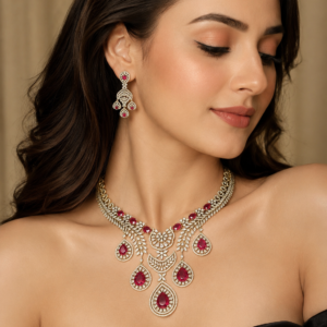 Ruby Red Polki Bridal Necklace Set(J-66)