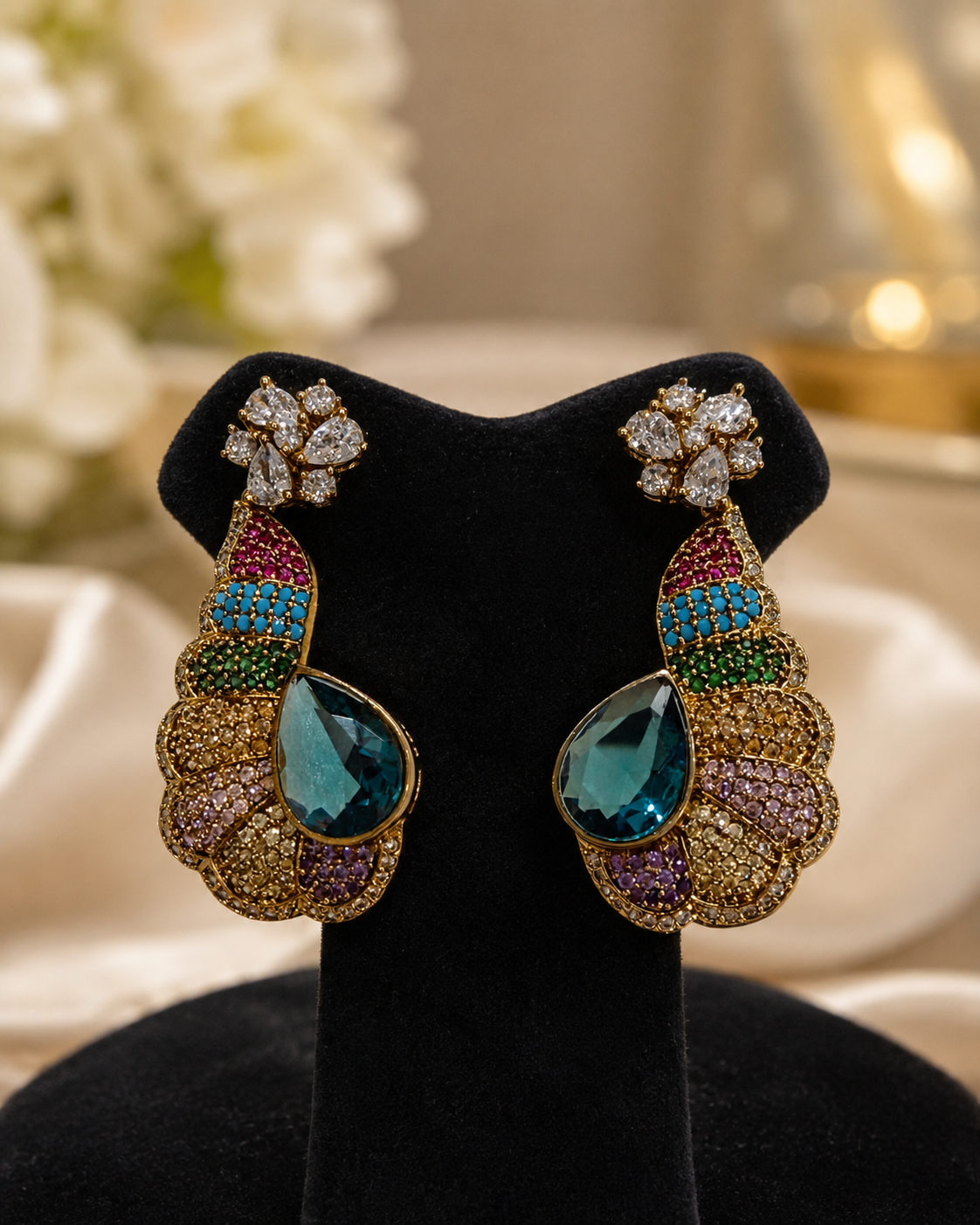 Multicolor Peacock Drop Earrings(E-15) - Image 4