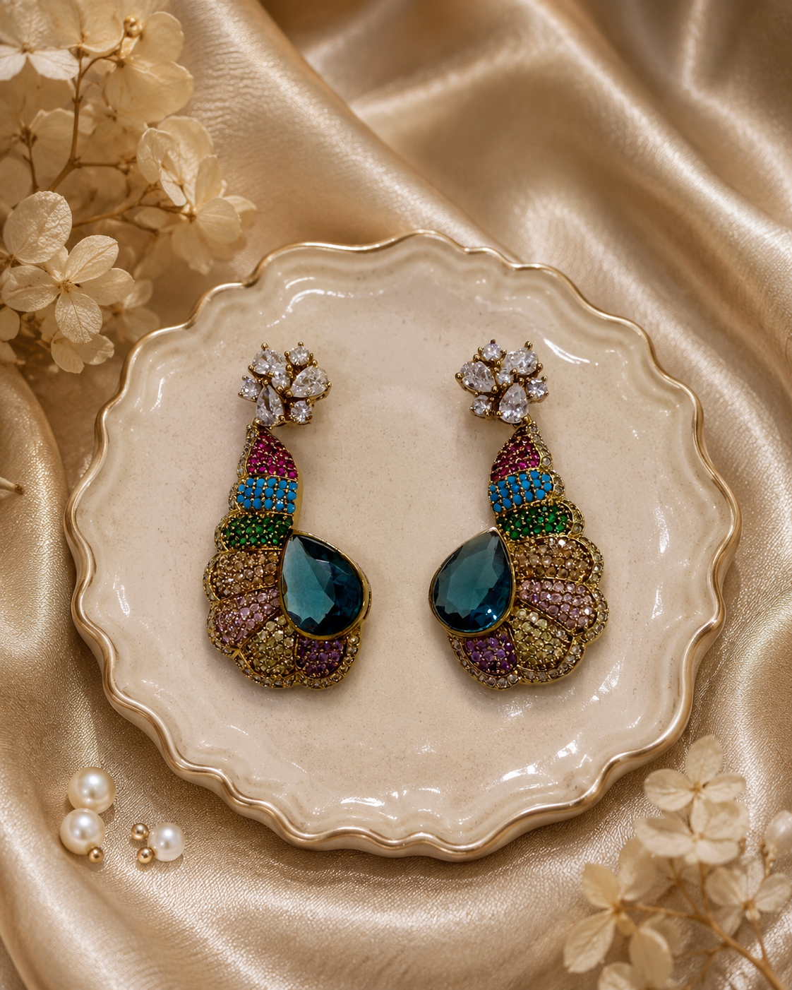 Multicolor Peacock Drop Earrings(E-15) - Image 3