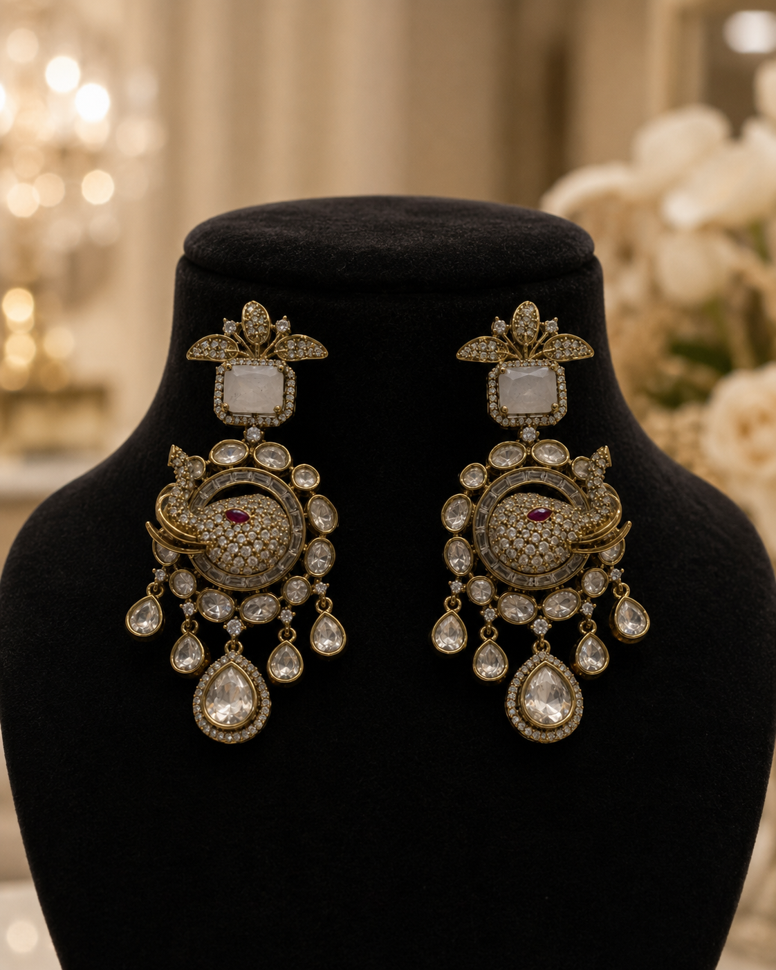 Antique Gold Kundan Chandelier Earrings(E-17) - Image 4