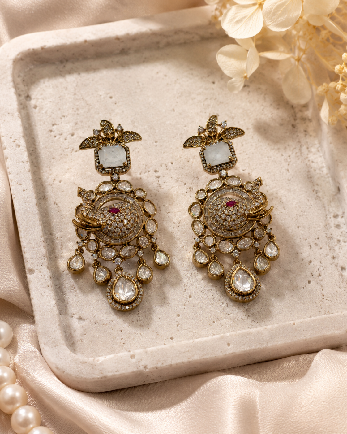 Antique Gold Kundan Chandelier Earrings(E-17) - Image 3