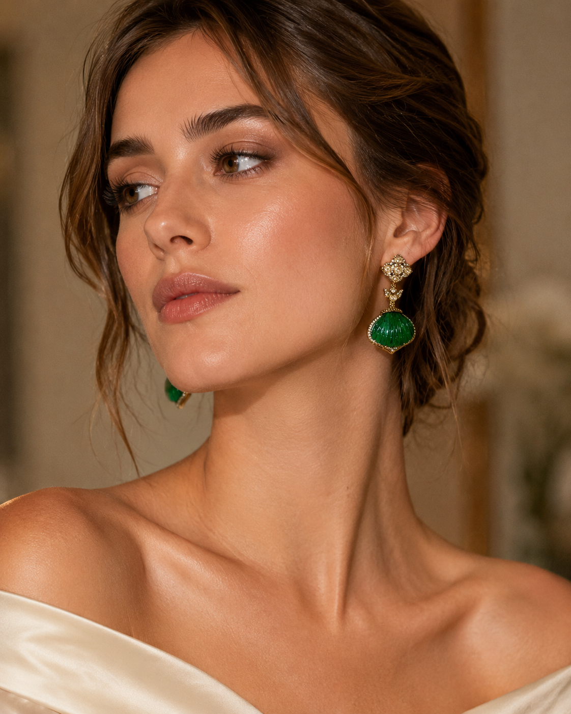 Green Shell Drop Earrings(E-18)