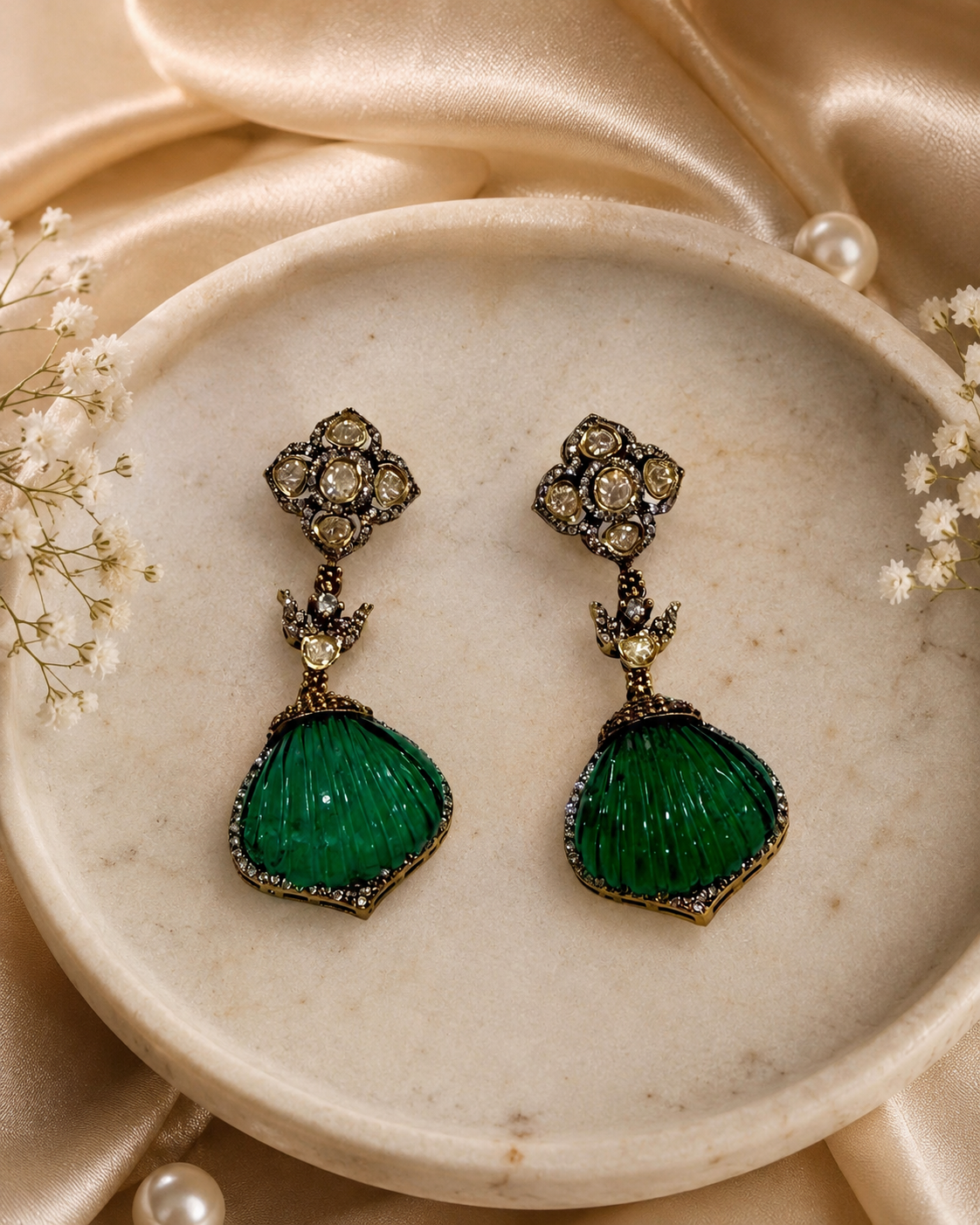 Green Shell Drop Earrings(E-18) - Image 3