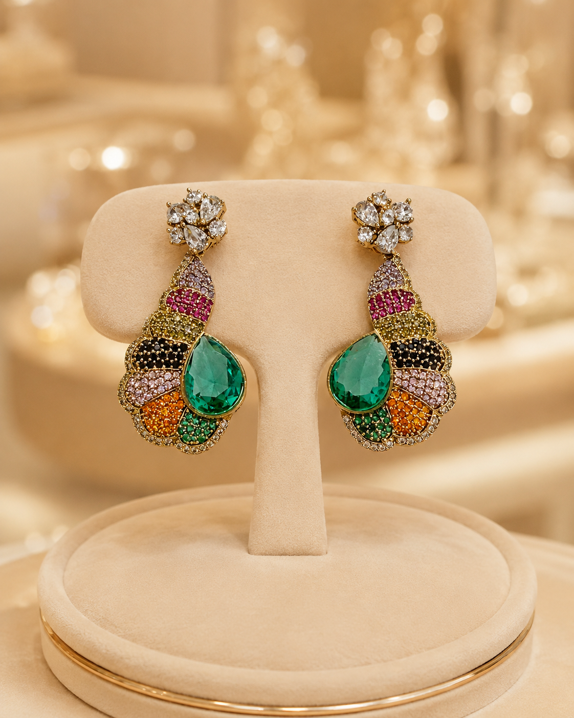 Multicolor Peacock Drop Statement Earrings(E-20) - Image 3