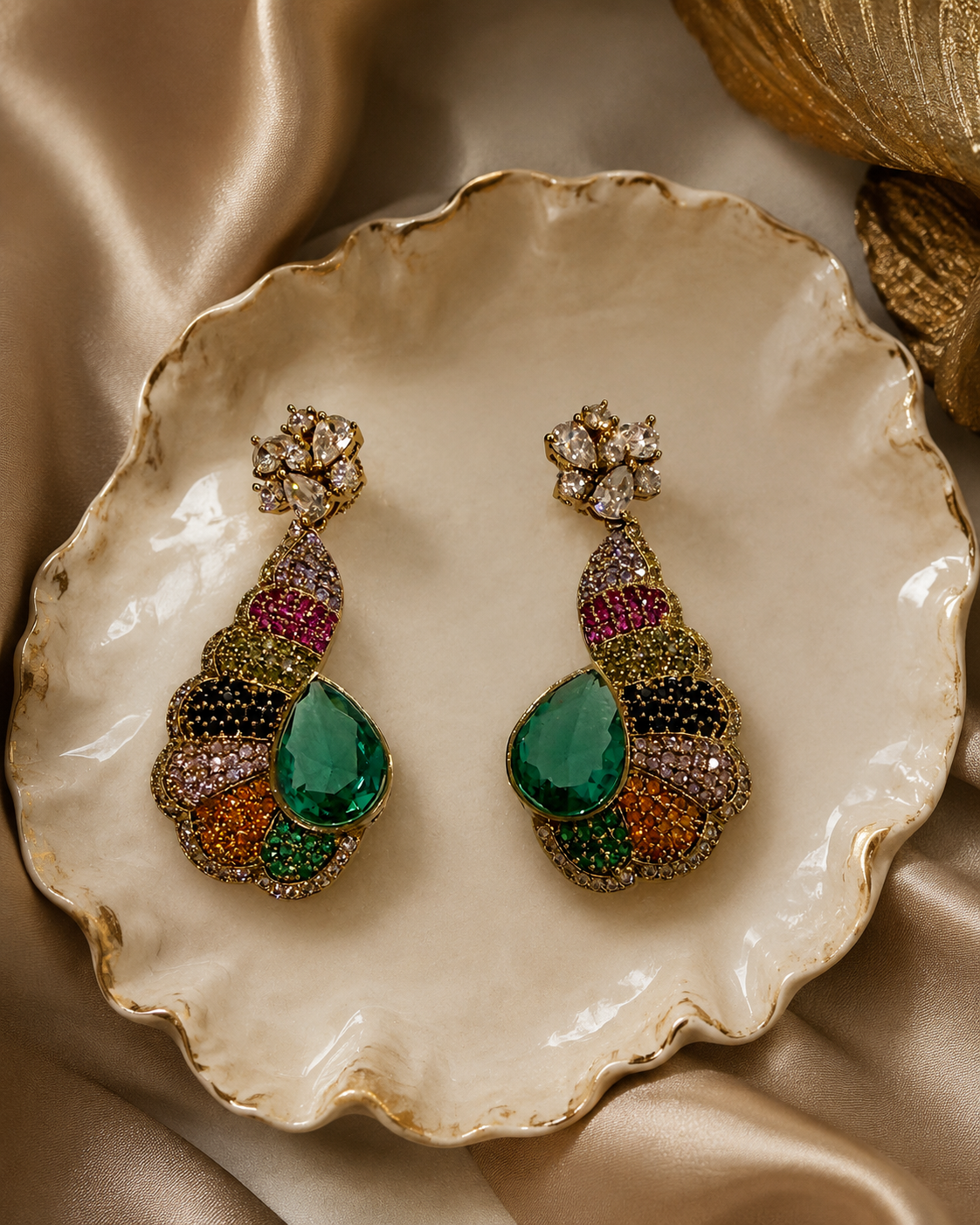 Multicolor Peacock Drop Statement Earrings(E-20) - Image 4