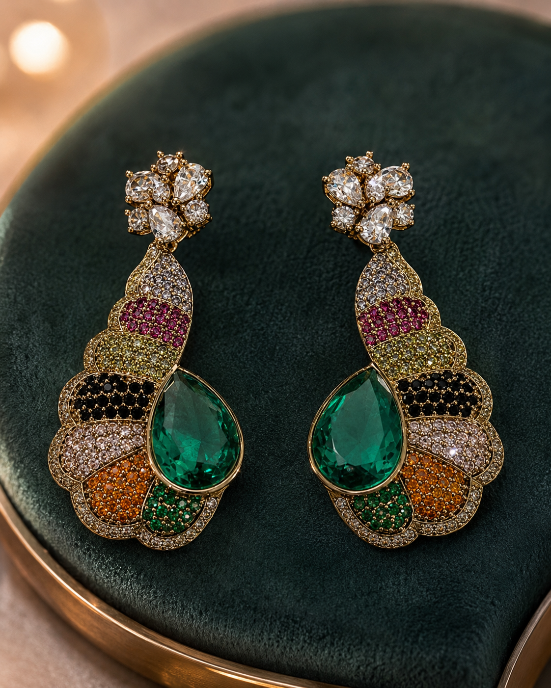 Multicolor Peacock Drop Statement Earrings(E-20) - Image 5