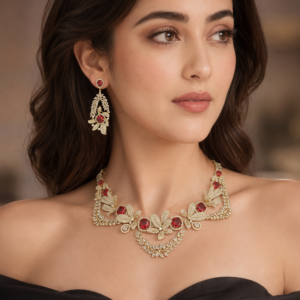 Ruby Red Statement Necklace Set