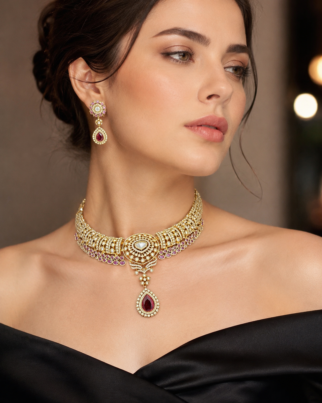 Victorian Ruby Choker Necklace Set