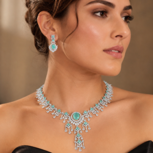 Aqua Green CZ Statement Necklace Set