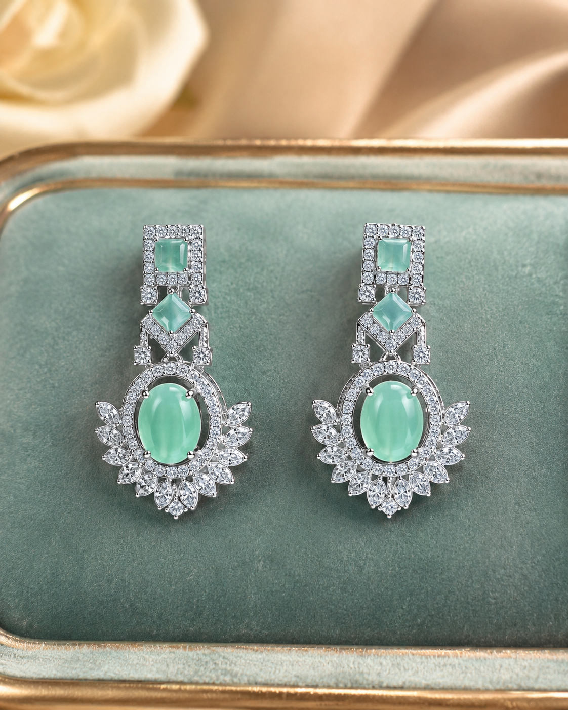 Aqua Green CZ Statement Necklace Set - Image 4