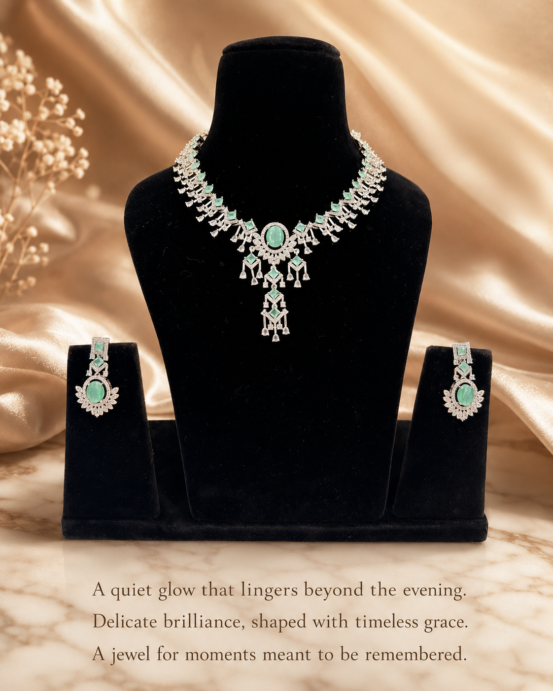 Aqua Green CZ Statement Necklace Set - Image 5