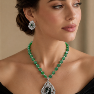 Green Beaded Statement Pendant Necklace Set(J-44)
