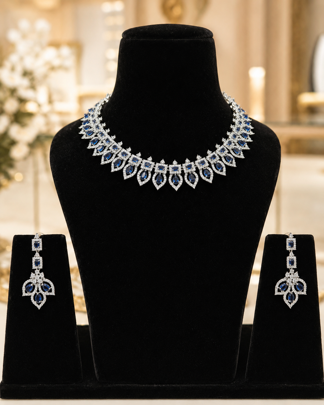 Royal Blue AD Choker Necklace Set(J-49) - Image 3