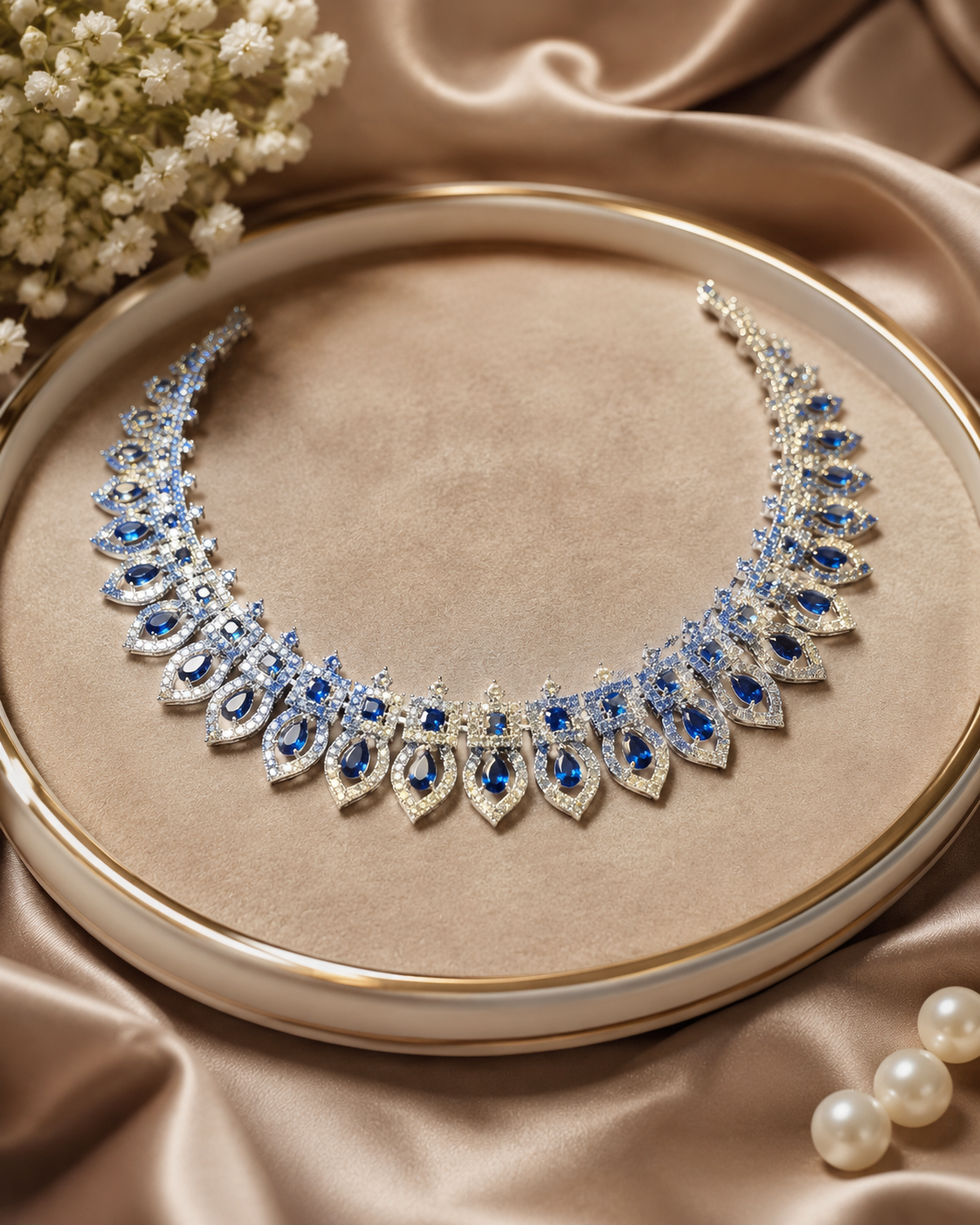 Royal Blue AD Choker Necklace Set(J-49) - Image 4