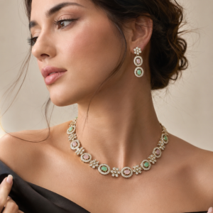 Pastel Dual Tone Stone Necklace Set(J-50)
