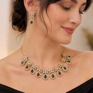 Emerald Green Pear Drop Necklace Set(J-55)