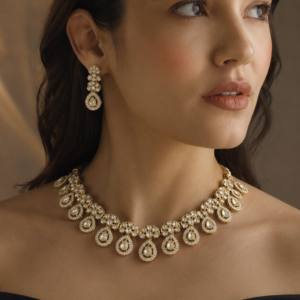 Gold-Tone Pear Drop Polki Necklace Set(J-57)
