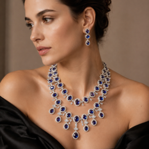 Royal Blue Sapphire Stone Necklace Set(J-59)