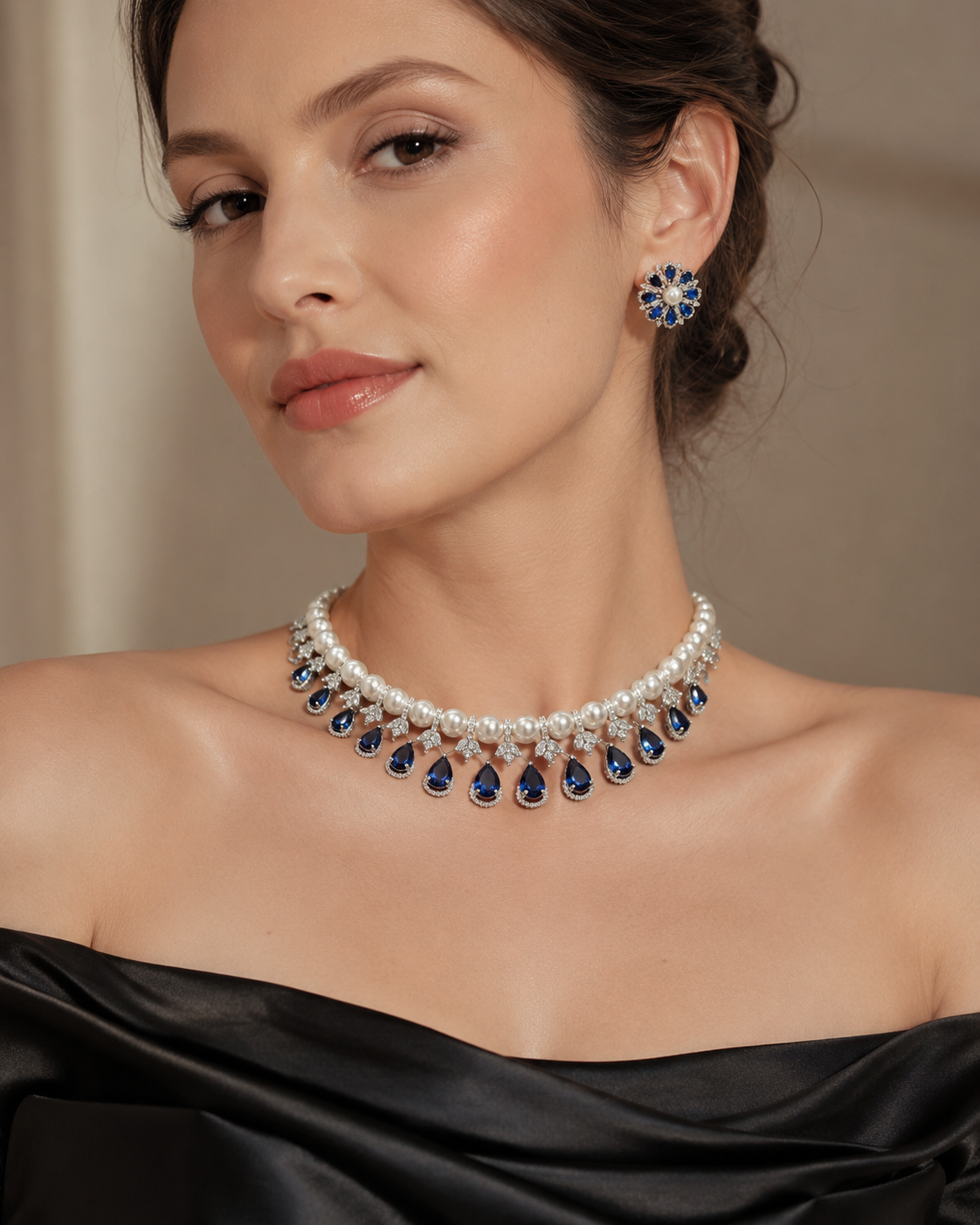 Sapphire Pearl Choker Set